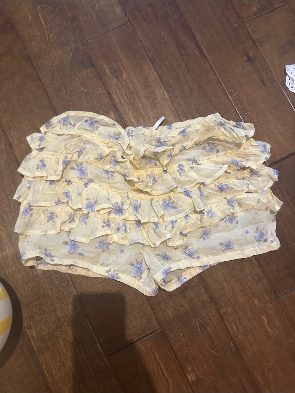 Free People Yellow Floral Ruffle Shorts